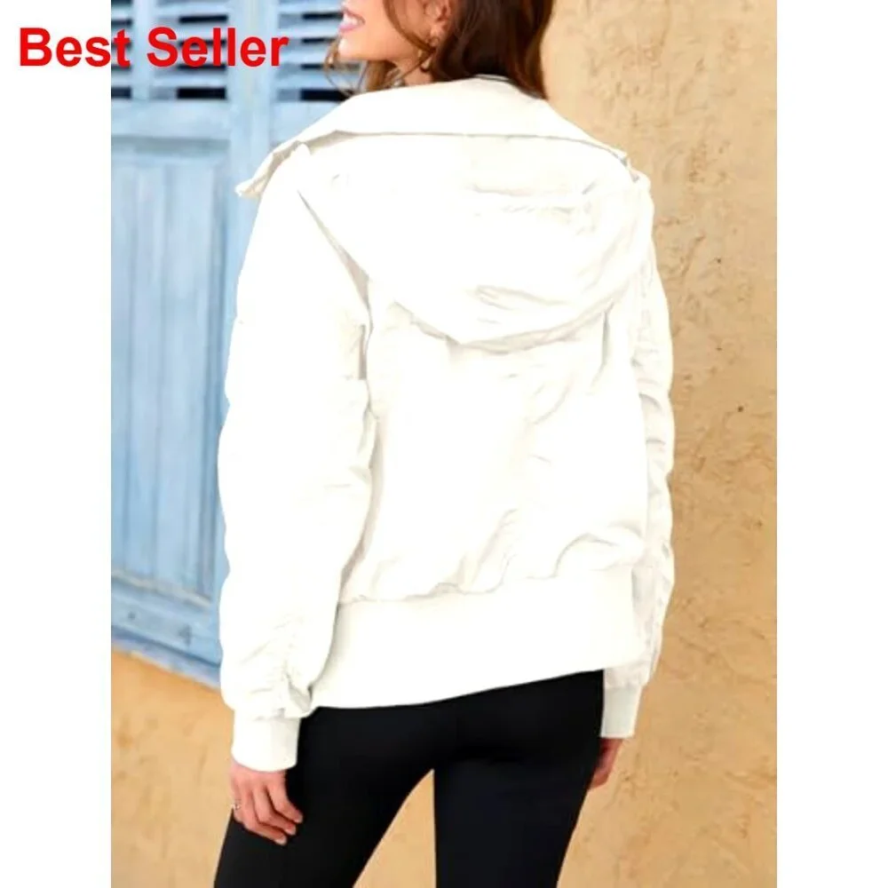 Windbreaker Crop Jacket with Hidden Hood and Pockets
